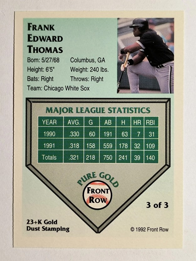 1992 Front Row Thomas Gold #3 Frank Thomas/Major League Stats