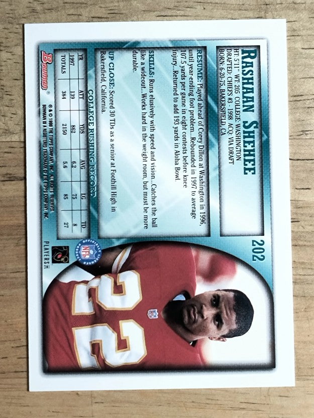 1998 Bowman #202 Rashaan Shehee RC