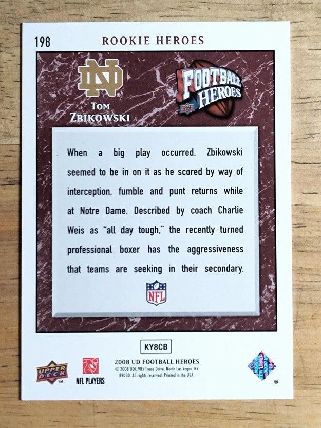 2008 Upper Deck Heroes #198 Tom Zbikowski RC
