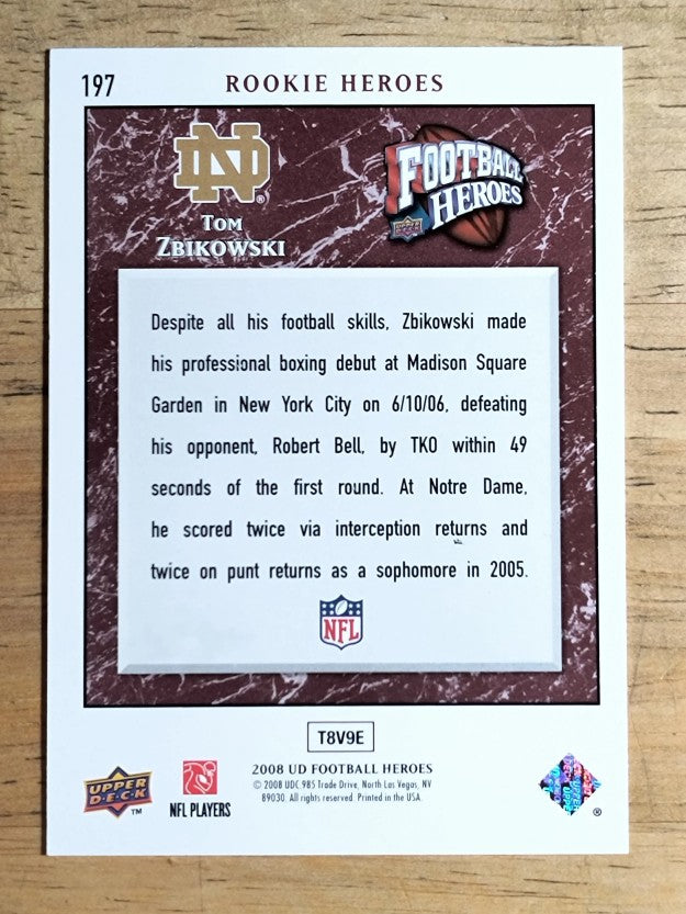 2008 Upper Deck Heroes #197 Tom Zbikowski RC
