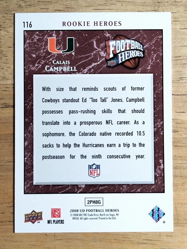 2008 Upper Deck Heroes #116 Calais Campbell RC