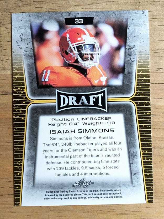 2020 Leaf Draft #33 Isaiah Simmons