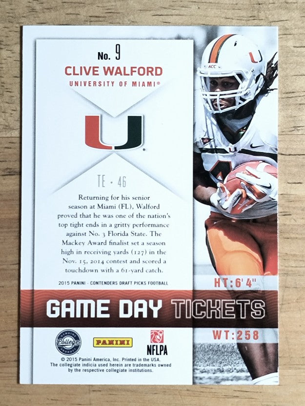 2015 Panini Contenders Draft Picks Game Day Tickets #9 Clive Walford