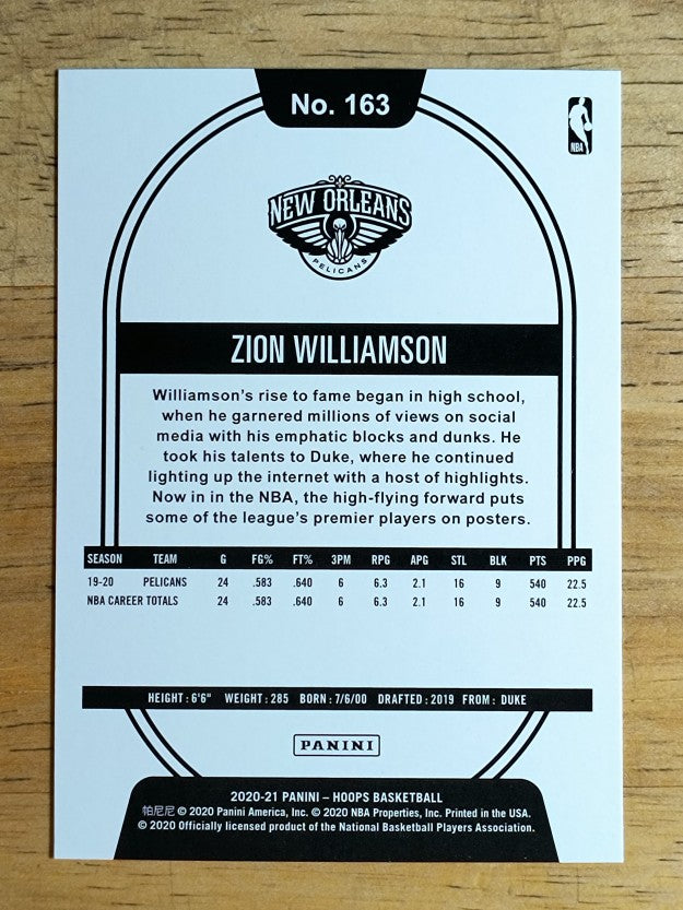 2020-21 Hoops #163 Zion Williamson