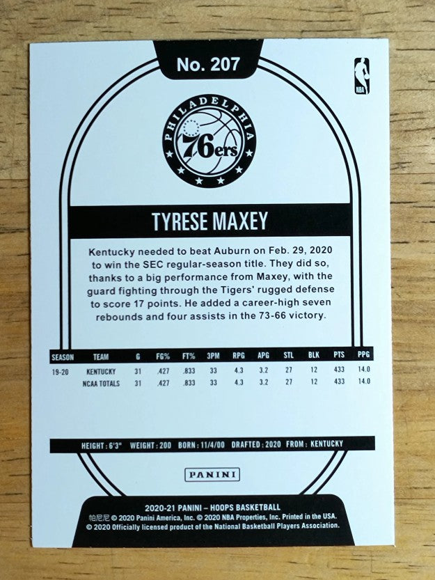 2020-21 Hoops #207 Tyrese Maxey RC