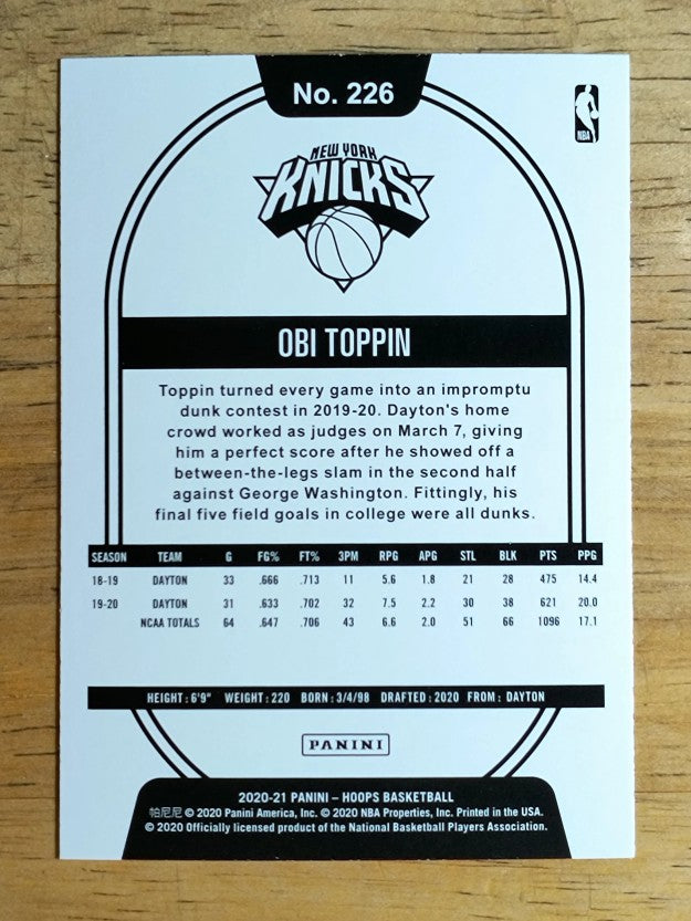 2020-21 Hoops #226 Obi Toppin RC