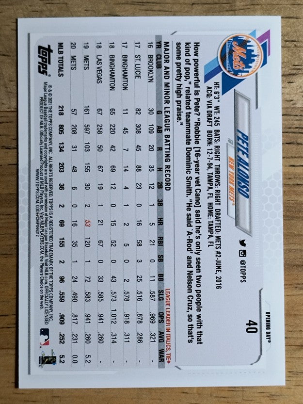 2021 Topps Opening Day #40 Pete Alonso