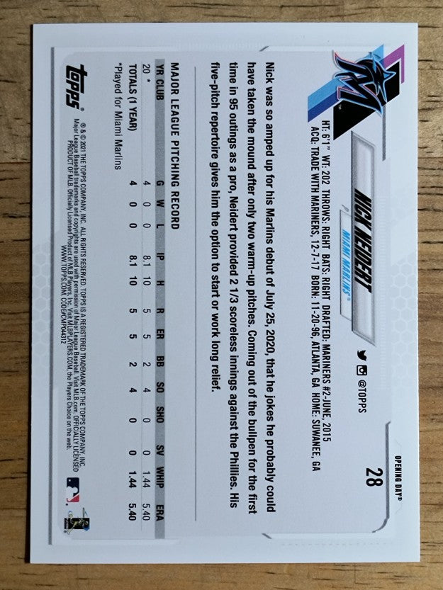 2021 Topps Opening Day #28 Nick Neidert RC