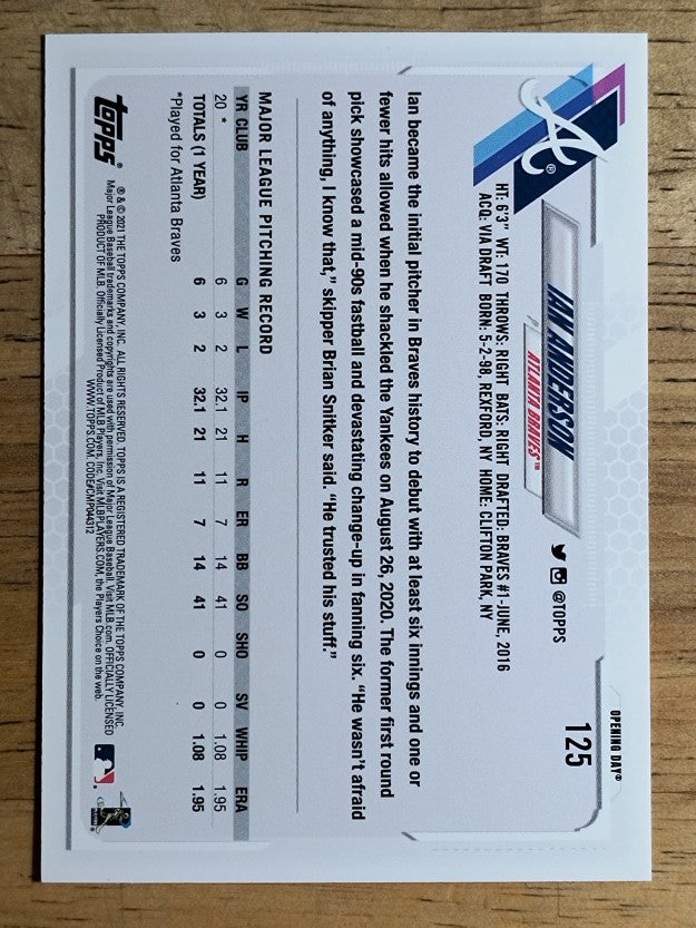 2021 Topps Opening Day #125 Ian Anderson RC