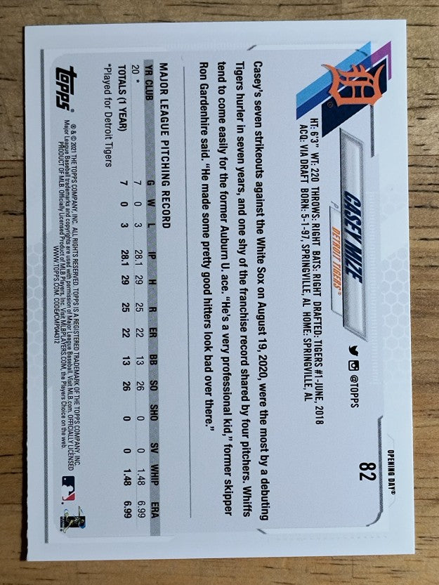 2021 Topps Opening Day #82 Casey Mize RC