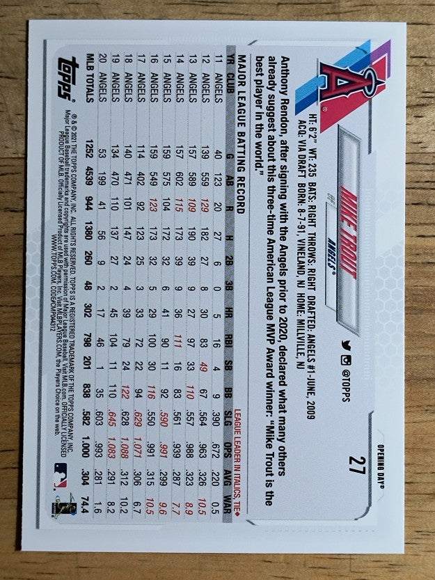 2021 Topps Opening Day #27 Mike Trout