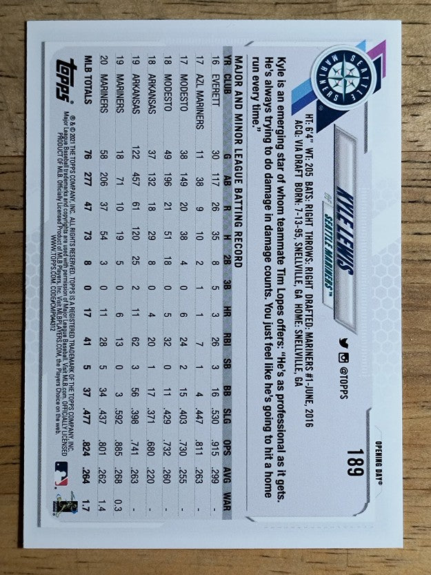 2021 Topps Opening Day #189 Kyle Lewis