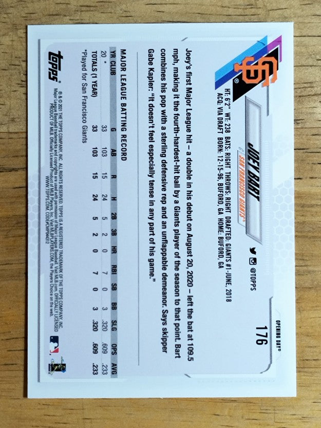 2021 Topps Opening Day #176 Joey Bart RC
