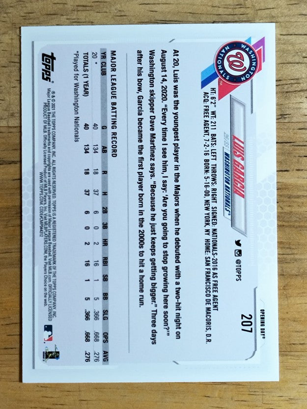 2021 Topps Opening Day #207 Luis Garcia RC