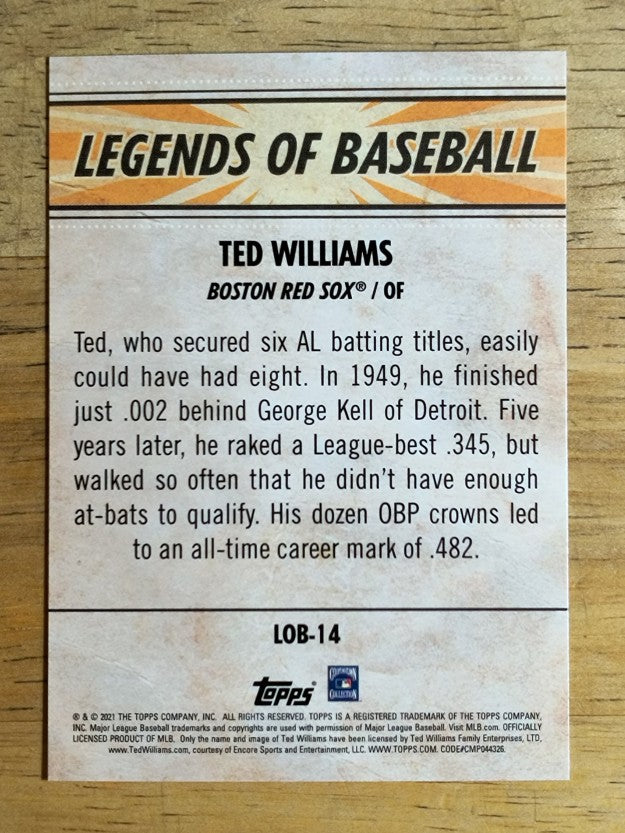 2021 Topps Opening Day Legends of Baseball #LOB14 Ted Williams