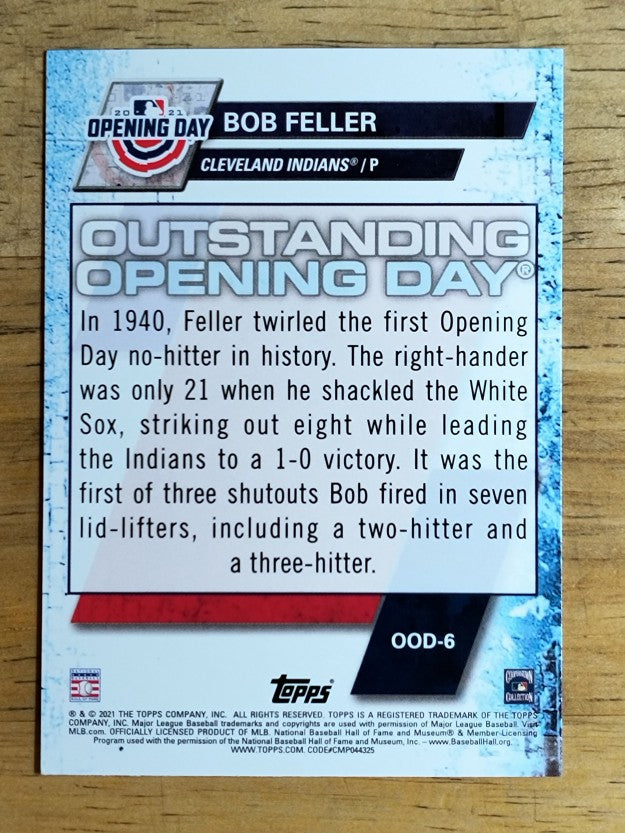 2021 Topps Opening Day Outstanding Opening Days #OOD6 Bob Feller