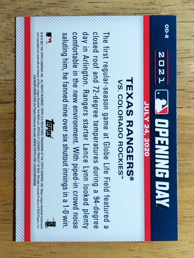 2021 Topps Opening Day Opening Day #OD8 Texas Rangers