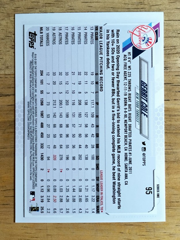 2021 Topps #95 Gerrit Cole