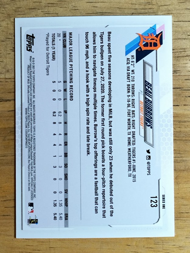 2021 Topps #123 Beau Burrows RC