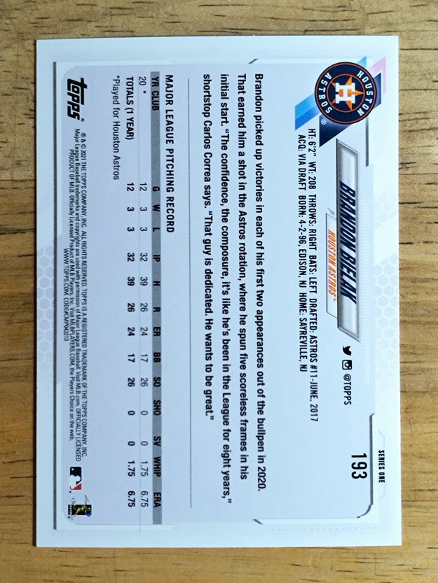 2021 Topps #193 Brandon Bielak RC