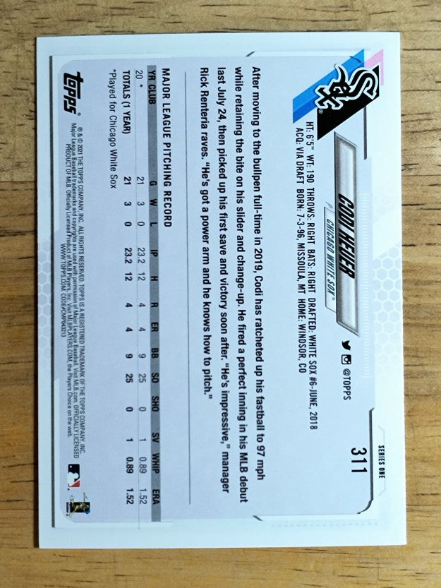 2021 Topps #311 Codi Heuer RC