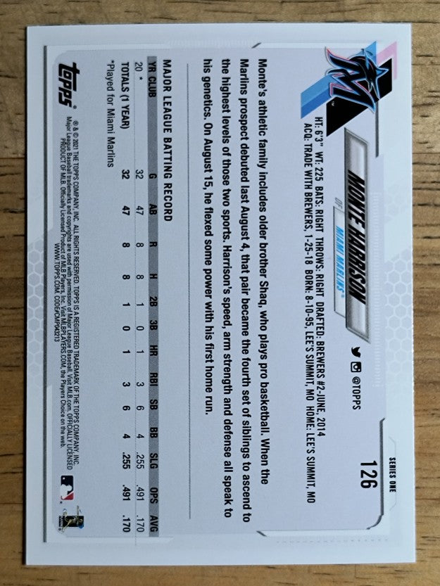 2021 Topps #126 Monte Harrison RC