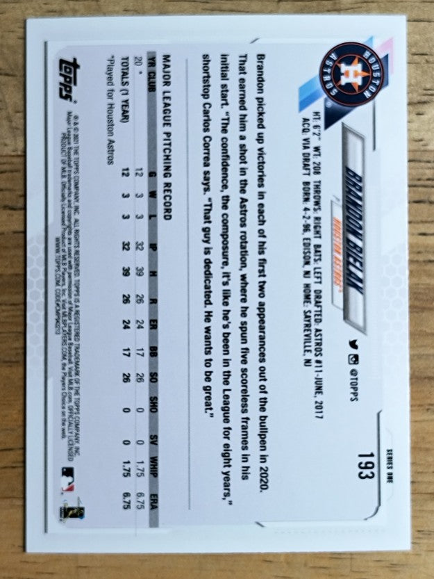 2021 Topps #193 Brandon Bielak RC