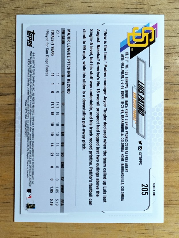 2021 Topps #205 Luis Patino RC
