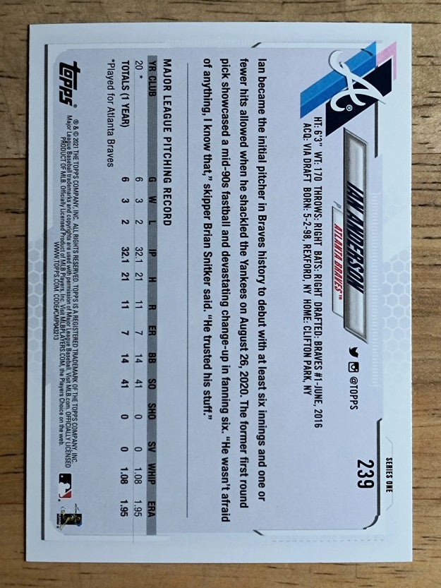 2021 Topps #239 Ian Anderson RC