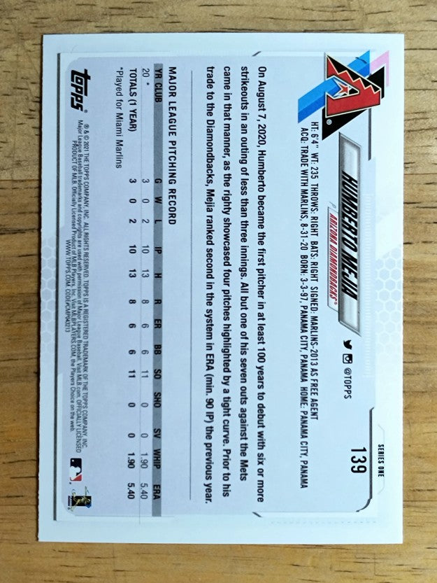 2021 Topps #139 Humberto Mejia RC