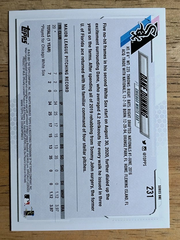 2021 Topps #231 Dane Dunning RC