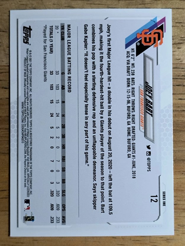 2021 Topps #12 Joey Bart RC