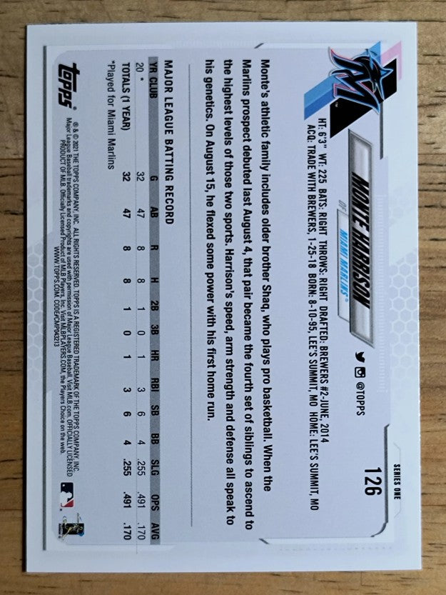 2021 Topps #126 Monte Harrison RC