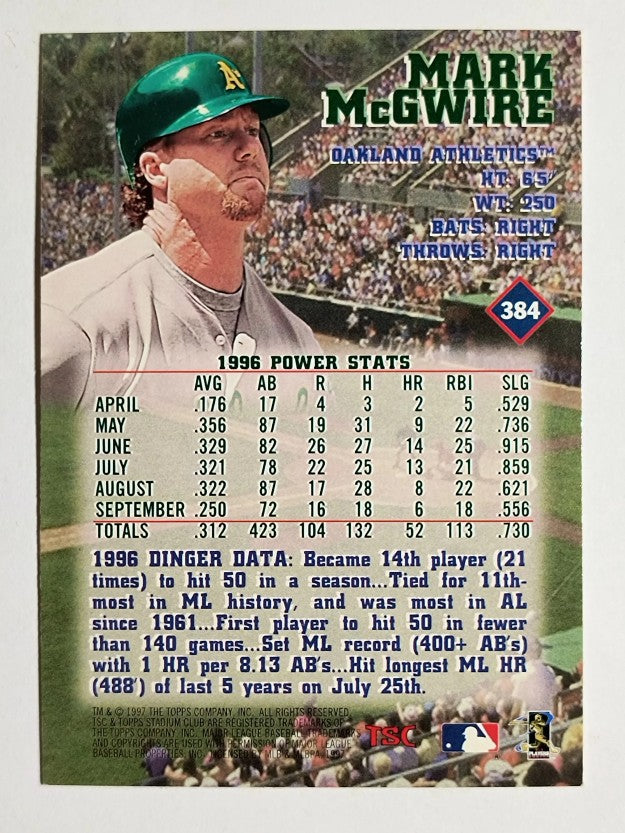 1997 Stadium Club #384 Mark McGwire SS SP