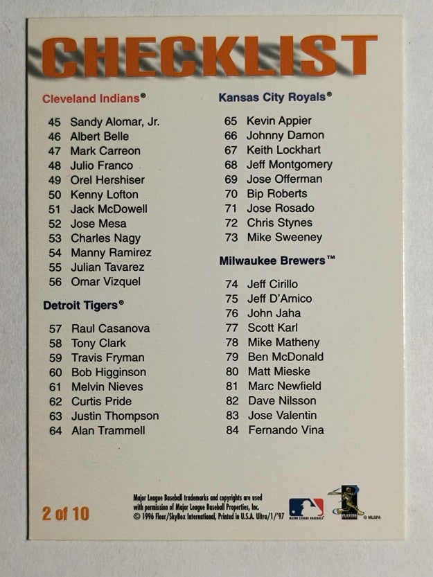 1997 Ultra Checklists #A2 Barry Bonds