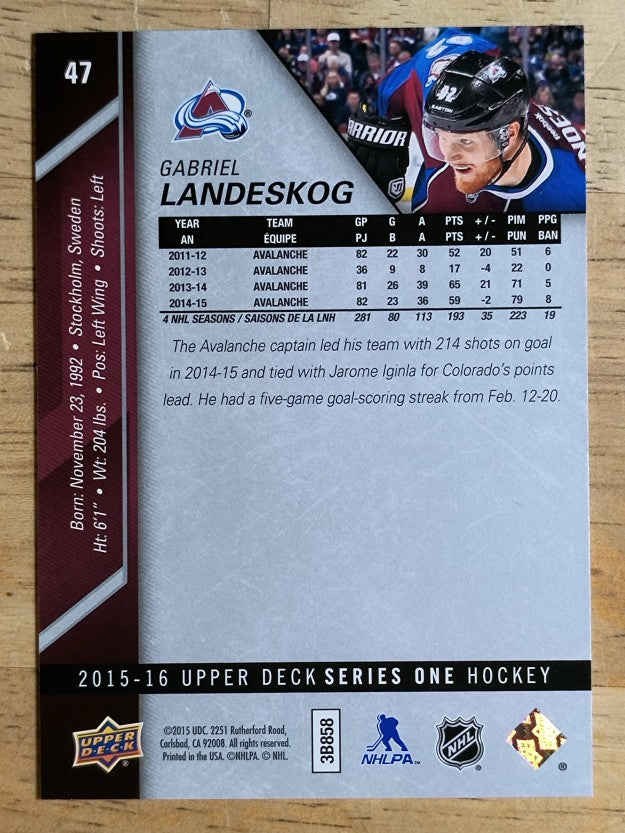 2015-16 Upper Deck #47 Gabriel Landeskog