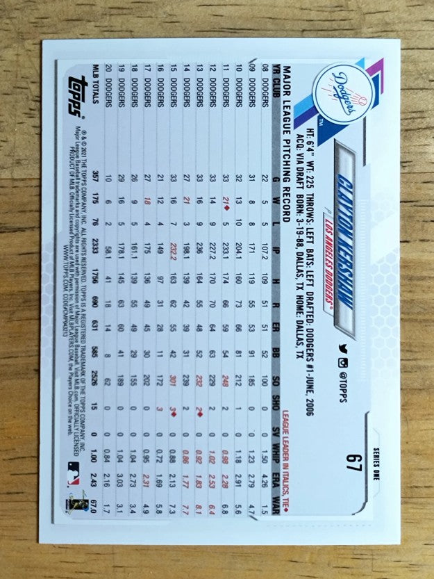 2021 Topps #67 Clayton Kershaw