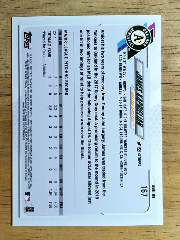 2021 Topps #167 James Kaprielian RC