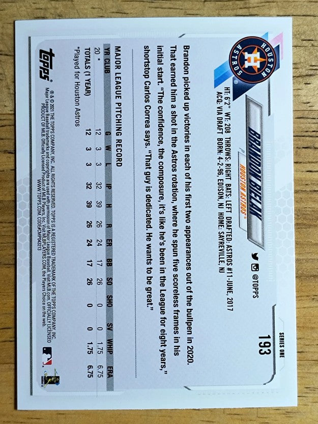 2021 Topps #193 Brandon Bielak RC