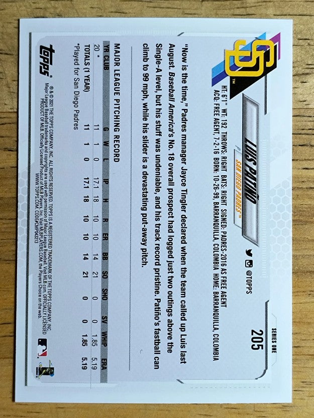 2021 Topps #205 Luis Patino RC