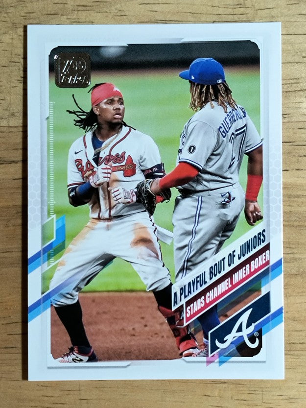 2021 Topps #61 A Playful Bout of Juniors/Ronald Acuna Jr/Vladimir Guerrero Jr