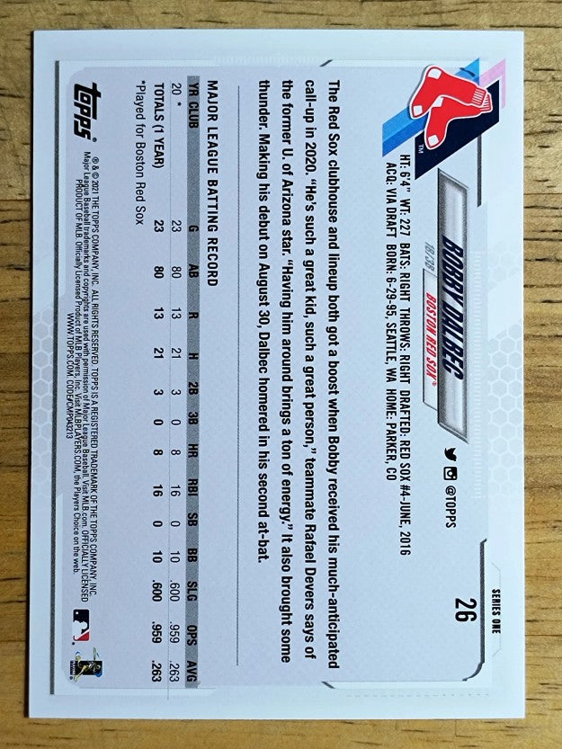 2021 Topps #26 Bobby Dalbec RC
