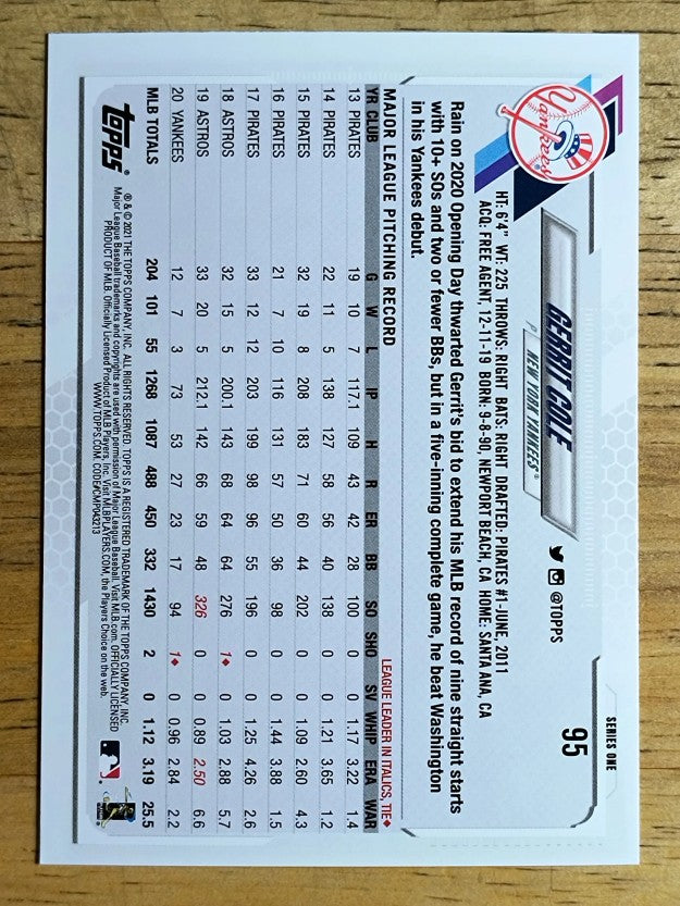 2021 Topps #95 Gerrit Cole