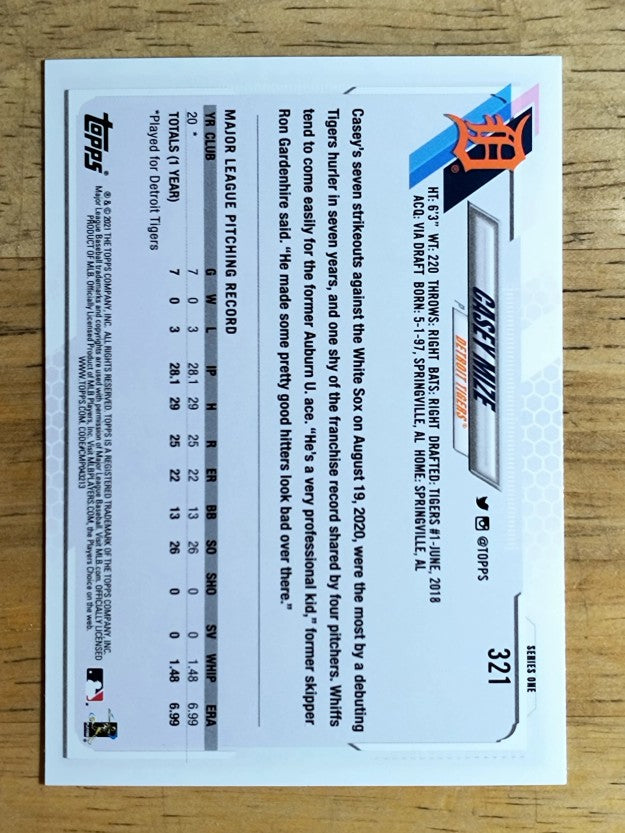 2021 Topps #321 Casey Mize RC