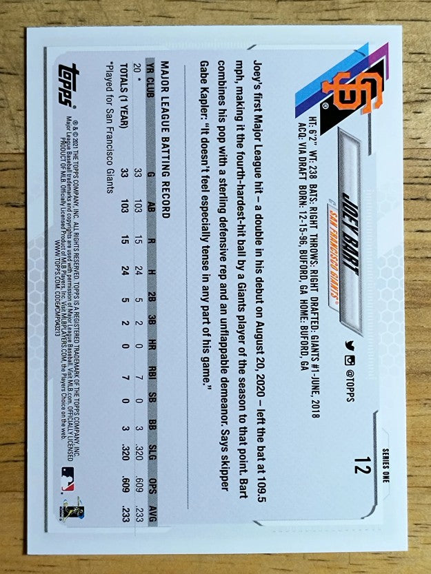 2021 Topps #12 Joey Bart RC