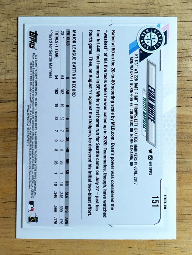 2021 Topps #151 Evan White RC