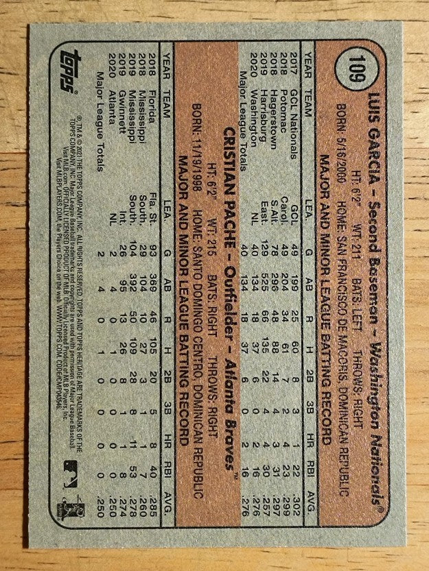 2021 Topps Heritage #109 Luis Garcia RC/Cristian Pache RC