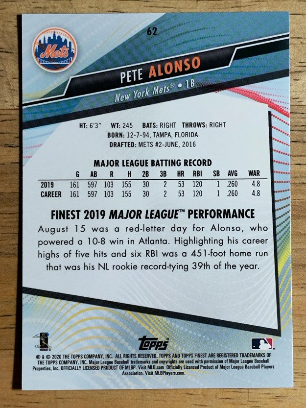 2020 Finest #62 Pete Alonso