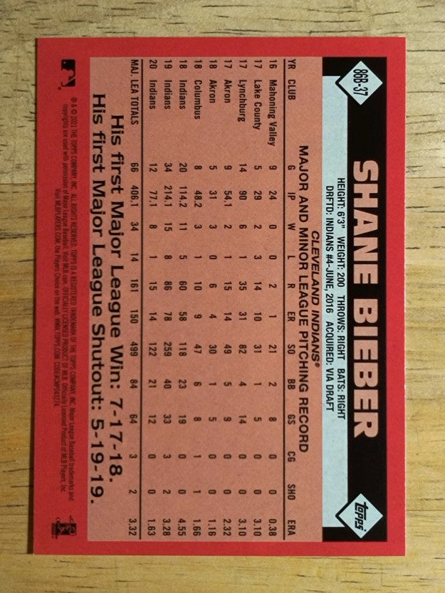 2021 Topps '86 Topps #86B37 Shane Bieber