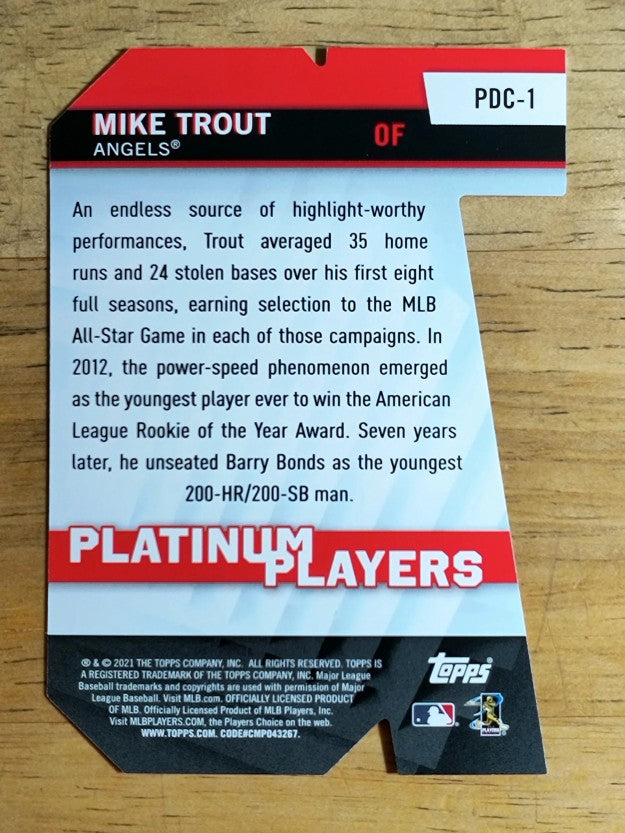 2021 Topps Platinum Players Die Cuts #PDC1 Mike Trout